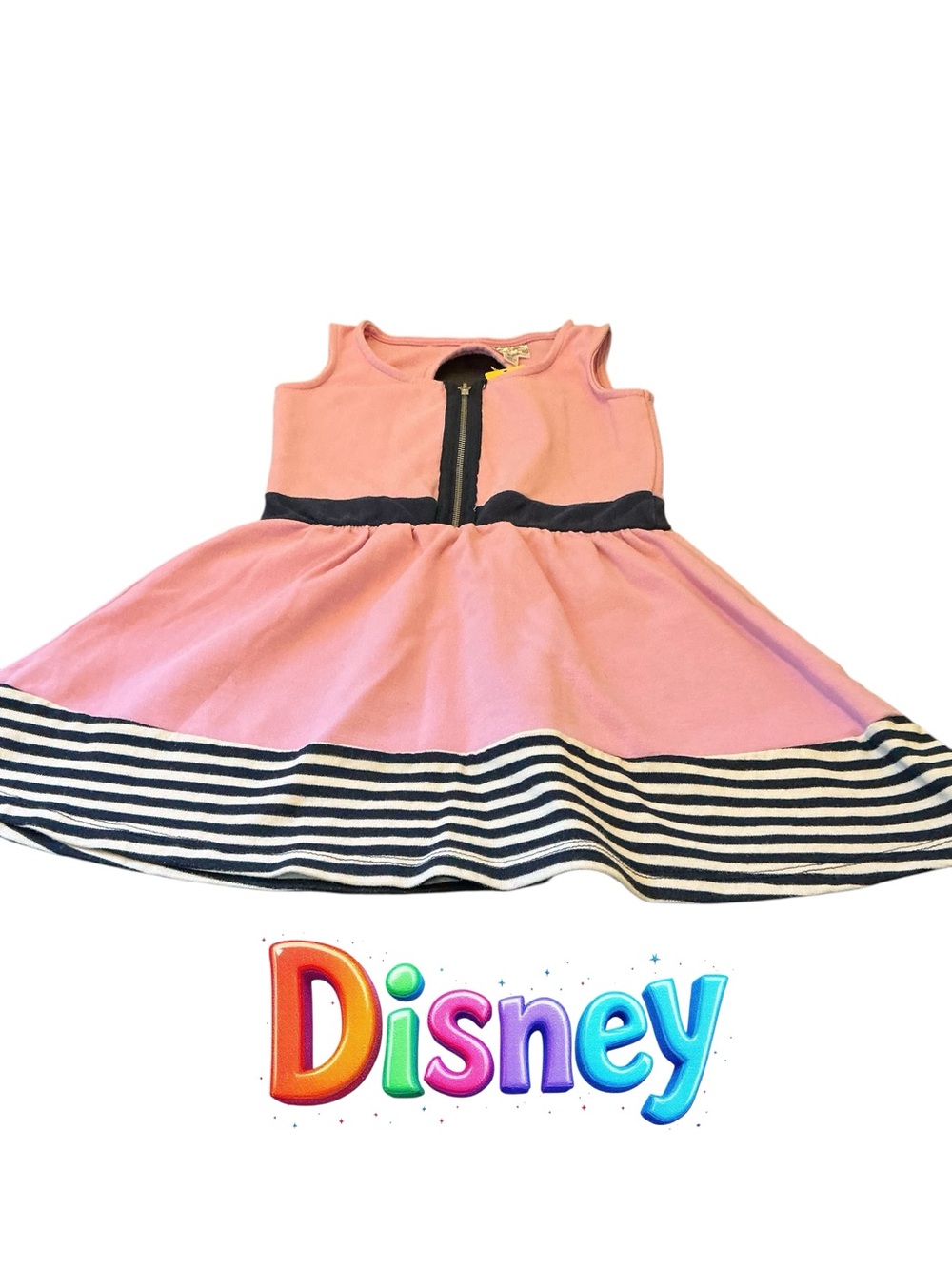 Disney Pink Dress with Navy Stripe Hem size xs (4)